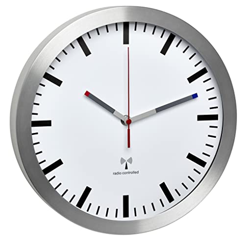 TFA Dostmann Analoge Funk-Wanduhr, leise Uhr, mit Aluminium-Rahmen, Funkuhr, weiß, 60.3528.02 von TFA Dostmann