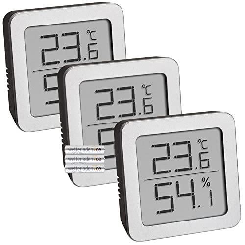 TFA Dostmann 95.2019.54 Digital Thermometer Hygrometer 3er Set mit Batterien silber von TFA Dostmann