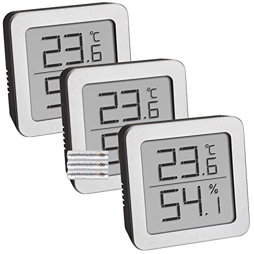 TFA Dostmann 3-Set Hygrometer digital innen, 95.2019.54, zur Luftfeuchtigkeitsmessung und Temperaturmessung, mit flexiblem magnetischen Halter, L90 x B70 x H115 mm (schwarz-silber mit Batterien) von TFA Dostmann