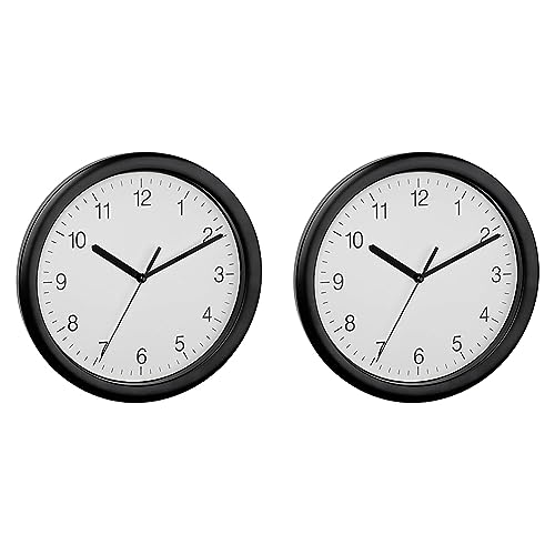 TFA Dostmann Analoge Wanduhr, 60.3064.01, modern, leises Sweep-Uhrwerk, Küchenuhr, Bürouhr, schwarzer Rahmen, (L) 254 x (B) 254 x (H) 34 mm (Packung mit 2) von TFA Dostmann
