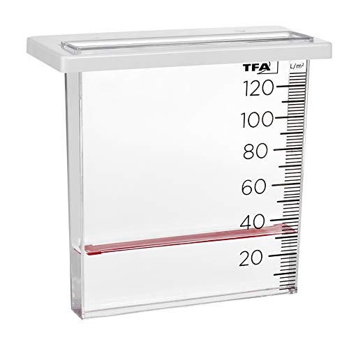 TFA Dostmann Analoger Regenmesser, 47.1014, Niederschlagsmengenmarkierung, für den Zaun/Geländer, transparent, L195 x B45 x H255 mm von TFA Dostmann