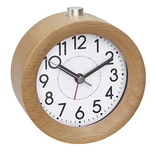 TFA Dostmann Analoger Wecker aus Holz, 60.1039.05, leises Uhrwerk, aus Buche, Weckalarm mit Snooze-Funktion, braun, 105 x 44 x 100 mm von TFA Dostmann