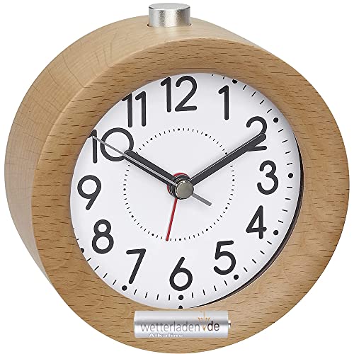 TFA Dostmann Analoger Wecker aus Holz, 60.1039.05, leises Uhrwerk, aus Buche, Weckalarm mit Snooze-Funktion von TFA Dostmann