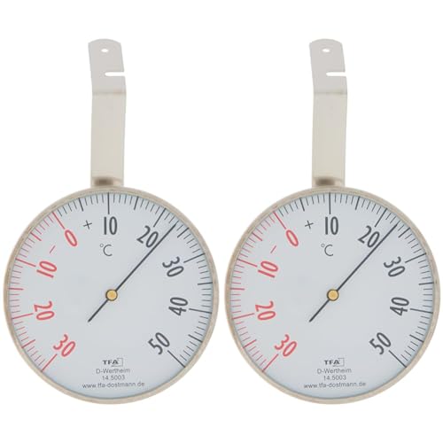 TFA Dostmann Analoges Fensterthermometer, 14.5003, aus Edelstahl zweifarbiger Skala, wetterfest, Silber, (L) 75 x (B) 28 x (H) 126 mm (Packung mit 2) von TFA Dostmann