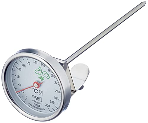 TFA Dostmann Analoges Fettthermometer, aus Edelstahl, praktischer Küchenhelfer, optimale Frittiertemperatur, Silber, L 51 x B 60 x H 162 mm von TFA Dostmann