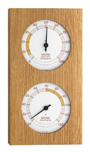 TFA Dostmann Analoges Sauna-Thermo-Hygrometer, mit Eichenrahmen, Temperatur, Luftfeuchtigkeit, hitzebeständig,L 130 x B 40 x H 242 mm von TFA Dostmann