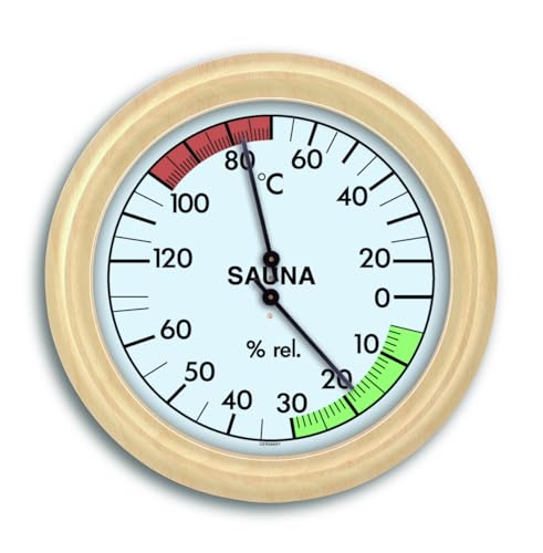 TFA Dostmann Analoges Sauna-Thermo-Hygrometer, mit Holzrahmen,Temperatur, Luftfeuchtigkeit, hitzebeständig von TFA Dostmann