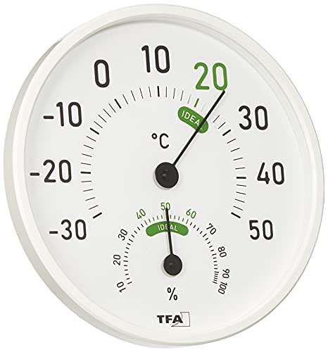 TFA Dostmann Analoges Thermo-Hygrometer, 45.2045.02, für innen und außen, mit farbigen Komfortzonen, weiß, L130 x B20 x H165 mm von TFA Dostmann