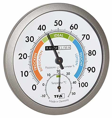 TFA Dostmann Analoges Thermo-Hygrometer, gesundes Raumklima, farbige Komfortzonen, Temperatur, Luftfeuchtigkeit,L 120 x B 37 (68) x H 120 mm von TFA Dostmann