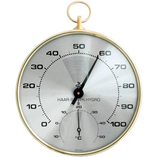 TFA Dostmann Analoges Thermo-Hygrometer, mit Messingring, Tempeartur, Luftfeuchtigkeit, gesundes Raumklima, (L) 102 x (B) 35 x (H) 113 mm, Gold von TFA Dostmann