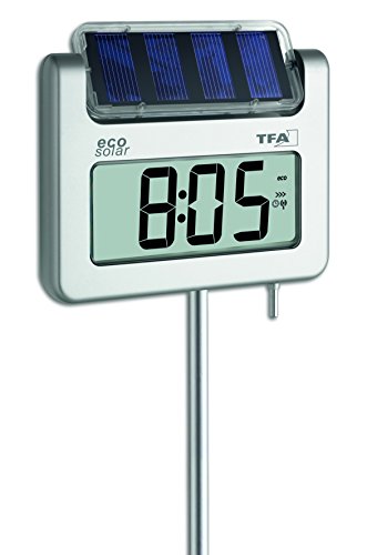 TFA Dostmann AVENUE PLUS Digitales Gartenthermometer mit Solarbeleuchtung Silber, (L) 175 x (B) 38 x (H) 1145 mm von TFA Dostmann