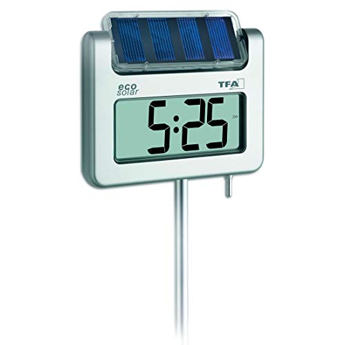 TFA Dostmann Avenue digitales Solar-Gartenthermometer, 30.2026, mit Lichtsensor, Zeitangabe, Höchst-und Tiefstwerte, Höhe 1145mm, silber von TFA Dostmann