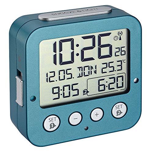 TFA Dostmann BINGO Funk-Wecker, 60.2539.20, mit 2 Weckzeiten, mit Innentemperatur, einfach zu bedienen, Türkis, (L) 81 x (B) 33 x (H) 81 mm von TFA Dostmann