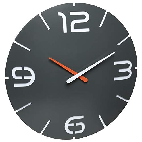TFA Dostmann Contour Design Funk-Wanduhr, Funkuhr, groß, anthrazit, 60.3536.10, Anthrazit/Weiß, Ø 350 x H 35 mm von TFA Dostmann