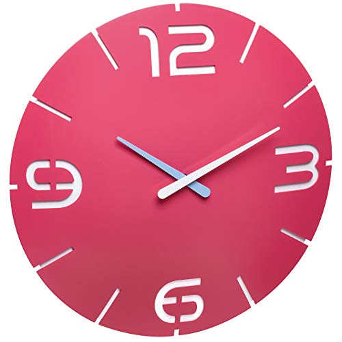 TFA Dostmann Analoge Design Wanduhr Contour, 60.3047.12, Quarzuhr, räumlicher Effekt, Farbkontrast, 35cm Durchmesser, pink/weiß von TFA Dostmann