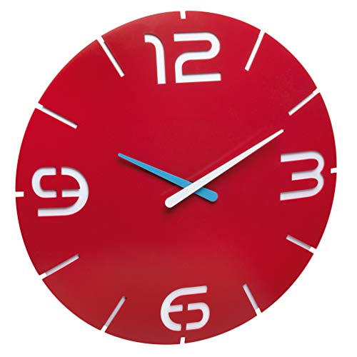 TFA Dostmann Contour Design-Wanduhr, modern, 350 x (H) 35 mm, kunststoff, rot/weiß, 60.3047.05, Rot / Weiß, Ø 350 x H 35 mm von TFA Dostmann
