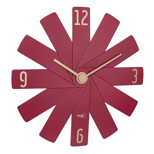 TFA Dostmann Designer-Wanduhr Clock in The Box, 60.3020.05, mit leisem Sweep-Uhrwerk, Quarzuhr, besteht aus 12 Steckteilen, Wohnzimmeruhr, Küchenuhr, Schlafzimmeruhr, Dekoration, rot von TFA Dostmann