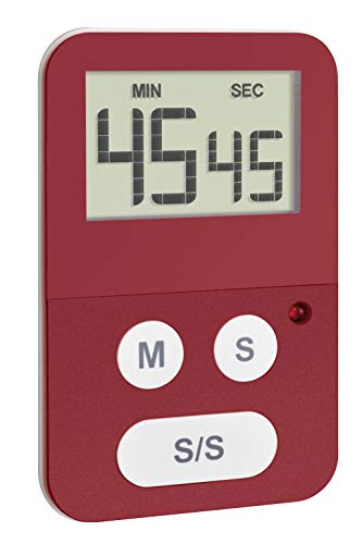 TFA Dostmann Digitale Stoppuhr mit Timer, 38.2047.05, mit Alarm LED, klein und handlich, rot von TFA Dostmann