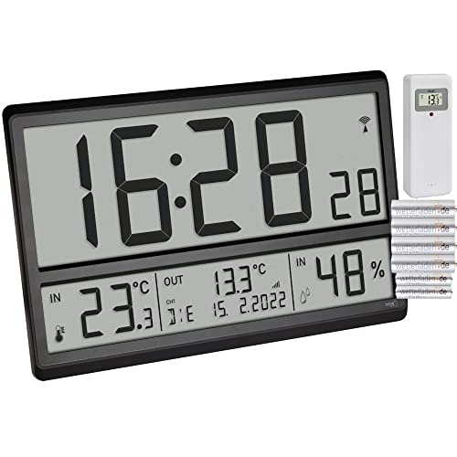 TFA Dostmann Digitale XL Wanduhr, 60.4523.01, mit Außentemperatur und Raumklima, Funkuhr, 24h Anzeige, vollständiges Datum, schwarz mit Batterien TFA Dostmann Digitale XL Wanduhr, 60.4523.01, mit Außentemperatur und Raumklima, Funkuhr, 24h Anzeige, vollständiges Datum, schwarz mit Batterien von TFA Dostmann