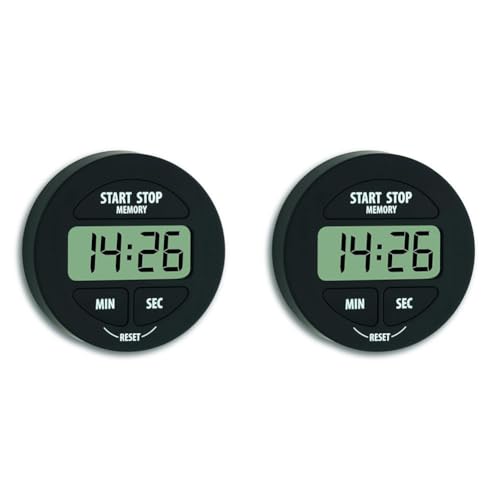 TFA Dostmann Digitaler Timer und Stoppuhr, 38.2022.01, klein und handlich, magnetisch, mit Memory-Funktion, schwarz,L 55 x B 17 x H 55 mm (Packung mit 2) von TFA Dostmann