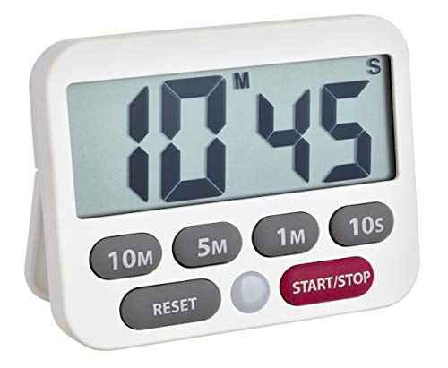 TFA Dostmann Digitaler Timer und Stoppuhr, 38.2038.02, Zeit bis 99min 50sec, extra-lauter Alarm, einfache und schnelle Zeiteingabe, weiß, (L) 90 x (B) 17 (37) x (H) 70 mm von TFA Dostmann