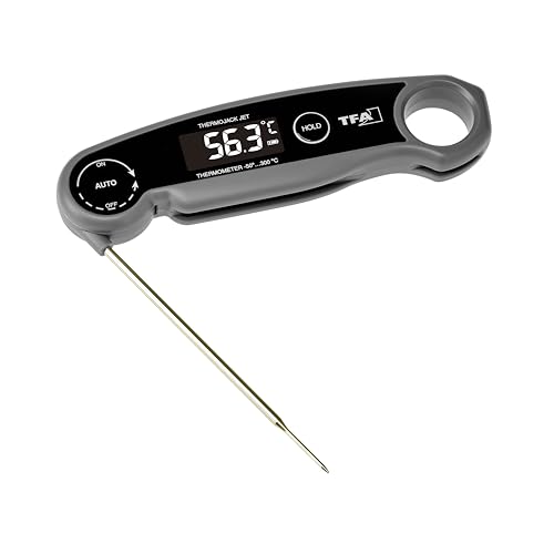 TFA Dostmann Digitales Grillthermometer Thermo Jack Jet, 30.1069, Fleischthermometer, Küchenthermometer, Einstichthermometer, Kerntemperatur, BBQ, aufladbar über USB, abwaschbar, grau von TFA Dostmann