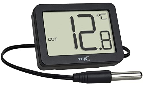 TFA Dostmann Digitales Innen-Außen-Thermometer, 30.1066.01, inkl wasserdichter Temperaturfühler, Höchst- und Tiefstwerte, mit Magnet/Ständer, schwarz von TFA Dostmann