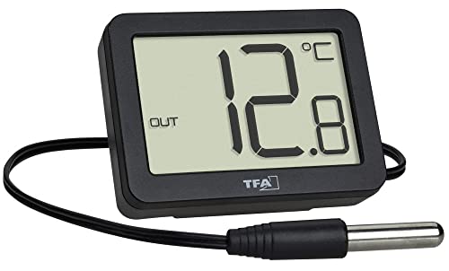 TFA Dostmann Digitales Innen-Außen-Thermometer, 30.1066.01, inkl wasserdichter TemperaturFühler, Höchst- und Tiefstwerte, mit Magnet/Ständer, schwarz von TFA Dostmann