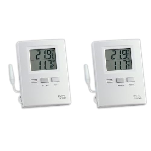 TFA Dostmann Digitales Innen-Außen-Thermometer, funktionales Display, Höchst- und Tiefwerte, Innen - und Außentemperatur, L 62 x B 20 (55) x H 85 mm (Packung mit 2) von TFA Dostmann