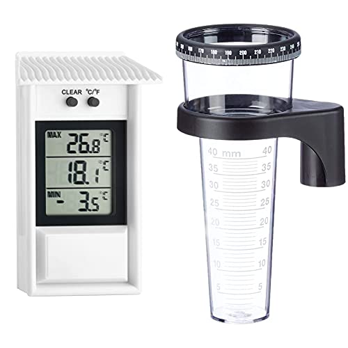 TFA Dostmann Digitales Maxima-Minima-Thermometer, wetterfest, für innen oder außen geeignet & 471001 Regenmesser, schwarz von TFA Dostmann