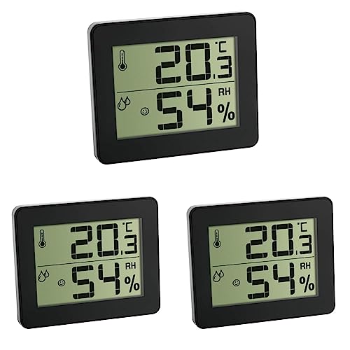 TFA Dostmann Digitales Thermo-Hygrometer, 30.5027.01, zur Kontrolle von Innentemperatur und Luftfeuchtigkeit, Max.-Min.-Werte, ultra-flach, schwarz,L 100 x B 12 (48) x H 82 mm (Packung mit 3) von TFA Dostmann