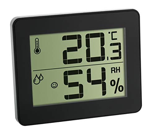 TFA Dostmann Digitales Thermo-Hygrometer, 30.5027.01, zur Kontrolle von Innentemperatur und Luftfeuchtigkeit, Max.-Min.-Werte, ultra-flach, schwarz,L 100 x B 12 (48) x H 82 mm von TFA Dostmann