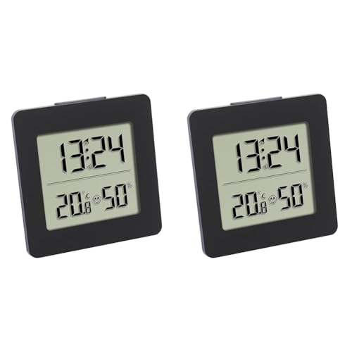 TFA Dostmann Digitales Thermo-Hygrometer, 30.5038.01, zur Raumklimakontrolle, Innentemperatur und Luftfeuchtigkeit, schwarz,L 94 x B 37 x H 94 mm (Packung mit 2) von TFA Dostmann