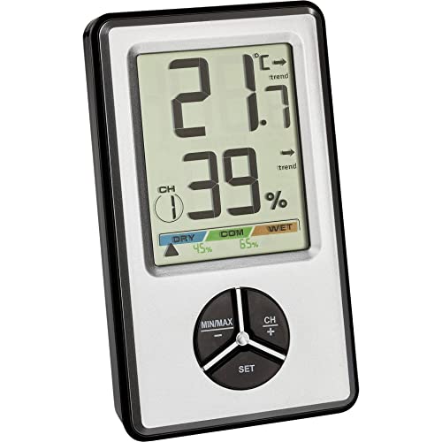 TFA Dostmann Digitales Thermo-Hygrometer, 30.5045.54, zur Raumklimakontrolle, als Sender verwendbar, Max Min Funktion, (L) 64 x (B) 18 (40) x (H) 109 mm, Silber-schwarz von TFA Dostmann