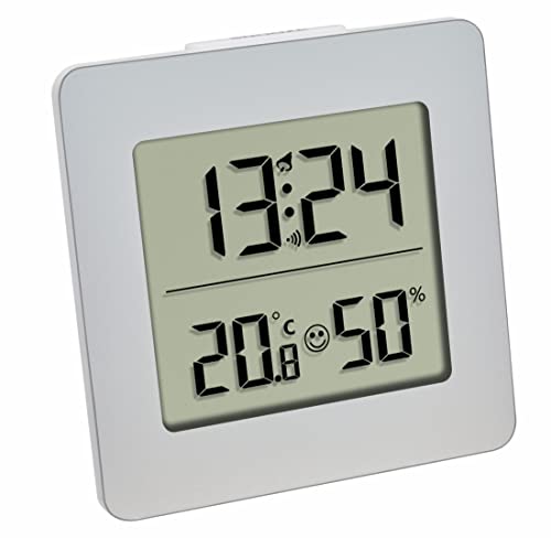 TFA Dostmann Digitales Thermo-Hygrometer, Innentemperatur, Luftfeuchtigkeit, Uhrzeit und Datum, gesundes Raumklima, silber, L 94 x B 37 x H 94 mm von TFA Dostmann