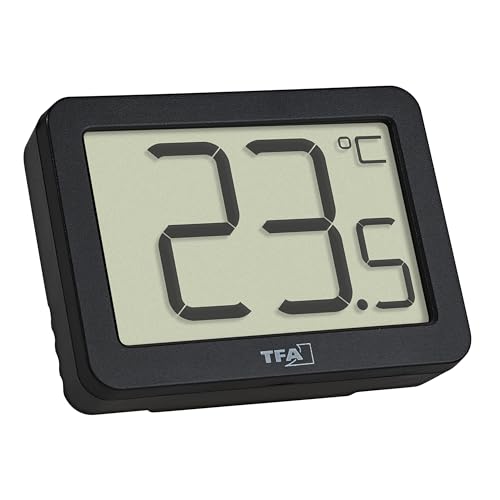 TFA Dostmann Digitales Thermometer, 30.1065.01, Temperaturkontrolle in Innenräumen, Max.-Min. Werte, schwarz, Klein und kompakt von TFA Dostmann