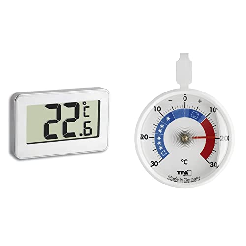 TFA Dostmann Digitales Thermometer, vielseitig einsetzbar, Temperaturmessung im Kühlschrank, gut ablesbar & Analoges Kühlthermometer, klein, handlich, zur Kontrolle von Kühl- und Gefrierschrank von TFA Dostmann