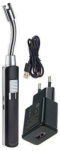TFA Dostmann Elektronisches Stabfeuerzeug, 98.1118.01, mit flexiblem Hals, Feuerzeug, Kerzenanzünder, per USB aufladbar (schwarz inkl. USB-Netzteil) von TFA Dostmann