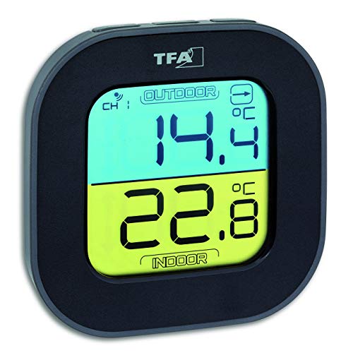 TFA Dostmann FUN Thermometer mit Aussensensor Funk, innen/aussen, digital, Tendenzpfeilen, schwarz, L95 x B45 x H165 mm von TFA Dostmann