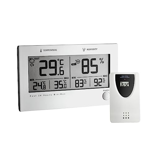 TFA Dostmann Twin Plus Funk-Thermo-Hygrometer, Komforticons, Frostsymbol, Anzeige der Innentemperatur und Luftfeuchtigkeit, Alarm, L 137 x B 17 (38) x H 83 mm von TFA Dostmann