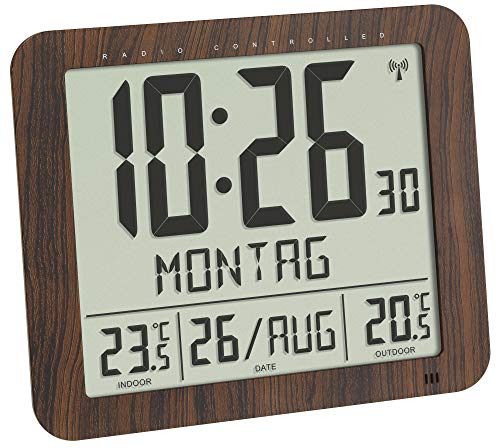 TFA Dostmann Funk Wanduhr Holzoptik, 60.4518.08, mit Außensender, Innen- und Aussentemperatur, gut ablesbar, mit Datum und Wochentag, braun TFA Dostmann Funk Wanduhr Holzoptik, 60.4518.08, mit Außensender, Innen- und Aussentemperatur, gut ablesbar, mit Datum und Wochentag, braun von TFA Dostmann