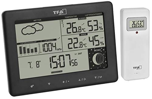 TFA Dostmann Funk-Wetterstation Elements, 35.1158.01, mit Außensender, Wettervorhersage, deutsches Display, Mondphase, schwarz, (l) 158 x (b) 26 (57) x (h) 119 (117) mm von TFA Dostmann