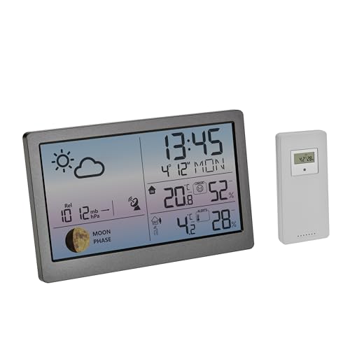 TFA Dostmann Digitale Wetterstation Funk mit Außensensor Luna Sky, 35.1169, Temperatur- Luftfeuchtigkeitsmesser, Luftdruckanzeige, Mondphase, Farbdisplay mit Farbverlauf, Außentemperaturalarm, grau von TFA Dostmann