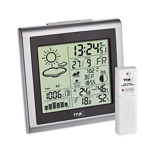 TFA Dostmann Funk-Wetterstation Largo, 35.1145.54, mit Wettervorhersage, Aussensender, inkl Funkuhr, für innen und aussen, silber von TFA Dostmann