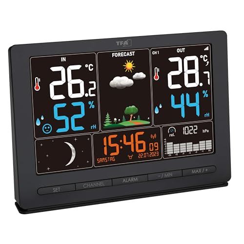 TFA Dostmann Funk-Wetterstation Season 2, 35.1118.01, mit Außensender, Wettervorhersage, Farbdisplay, Temperatur und Luftfeuchtigkeit, inkl Funkuhr mit Mondphase, schwarz von TFA Dostmann