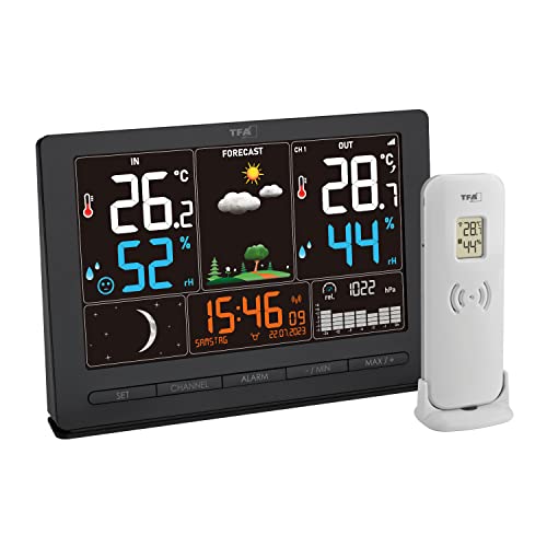 TFA Dostmann Funk-Wetterstation Season 2, 35.1118.01, mit Außensender, Wettervorhersage, Farbdisplay, Temperatur und Luftfeuchtigkeit, inkl Funkuhr mit Mondphase, schwarz von TFA Dostmann