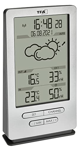 TFA Dostmann Funk Wetterstation Xena, 35.1162.54, mit Außensensor, Innen und Außentemperatur, mit Wettervorhersage, inkl Funkuhr, Luftfeuchte, zum Stellen/Hängen, silber von TFA Dostmann