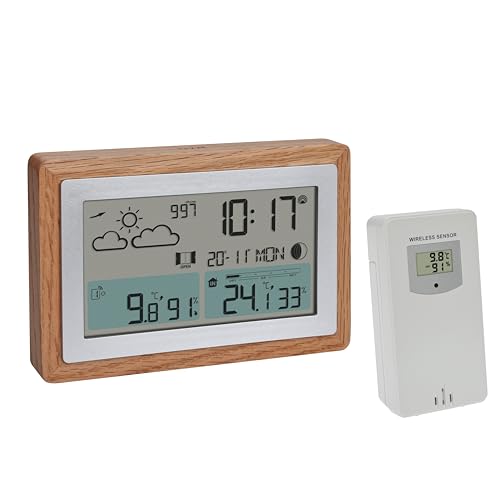 TFA Dostmann Funk-Wetterstation mit Außensensor OAK, 35.1167.54, Wettervorhersage, mit Holz-Rahmen, Innen- und Außentemperatur, Lüftungsempfehlung, dimmbar, inkl Wecker, digital, braun von TFA Dostmann