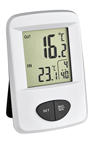 TFA Dostmann Base Funk-Thermometer, Außentemperatur, Innentemperatur, Höchst-und Tiefstwerte, Uhrzeit, L 77 x B 24 (54) x H 115 mm von TFA Dostmann