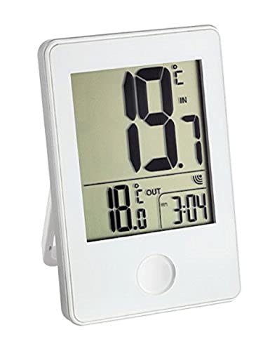 TFA Dostmann Pop Funk-Thermometer, Außen- oder Innentemperatur in Großformat, Anzeige der Uhr,L 60 x B 23 (50) x H 90 mm von TFA Dostmann
